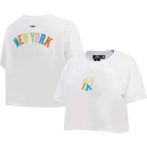 New York Yankees White Pro Standard Neon Cropped Boxy T-Shirt M